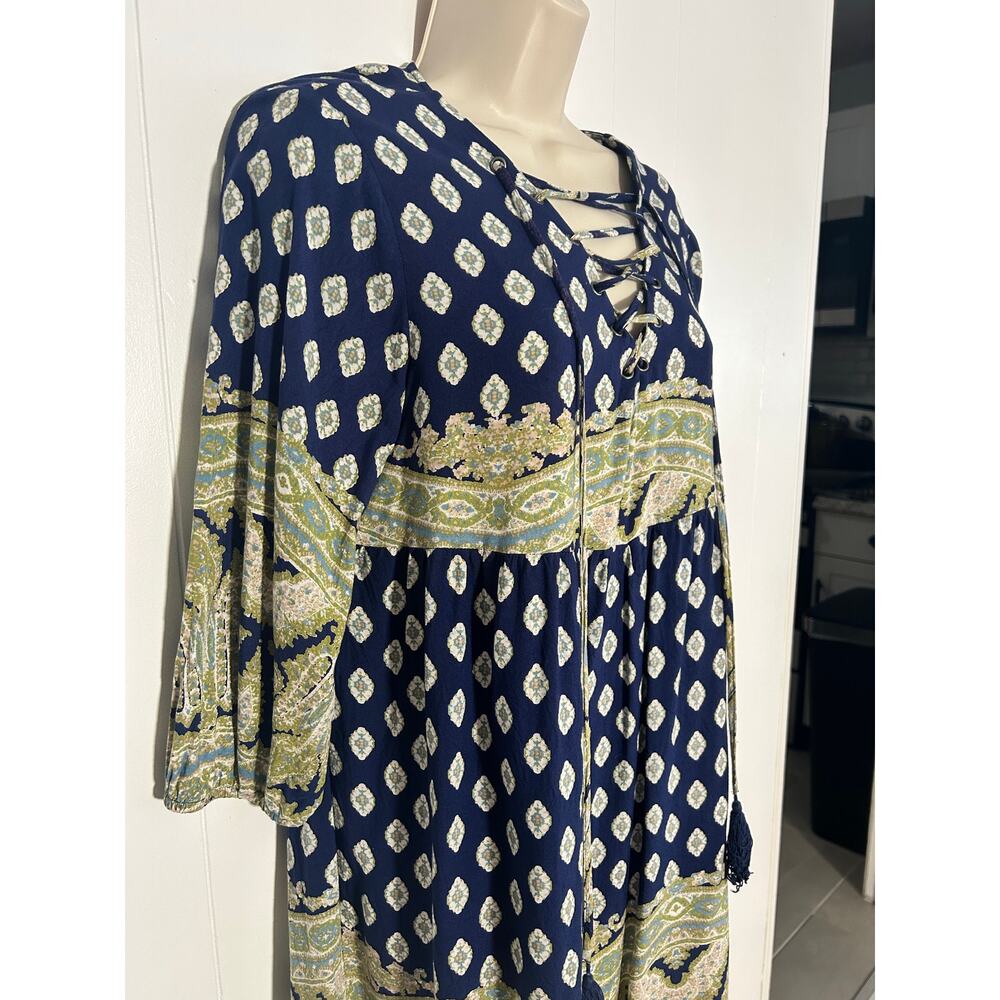 Joei and I Women's Dress/Swim Suit Cover Blue Paisley with Tie 3/4 Sleeve Large - Picture 4 of 10